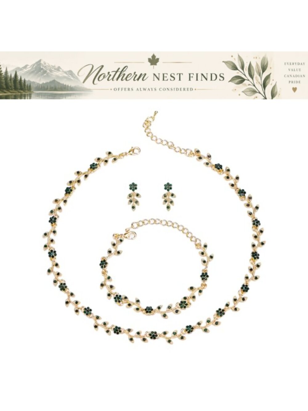 Rhinestone Crystal Floral Jewelry Set Choker Necklace Bracelet Stud Earrings